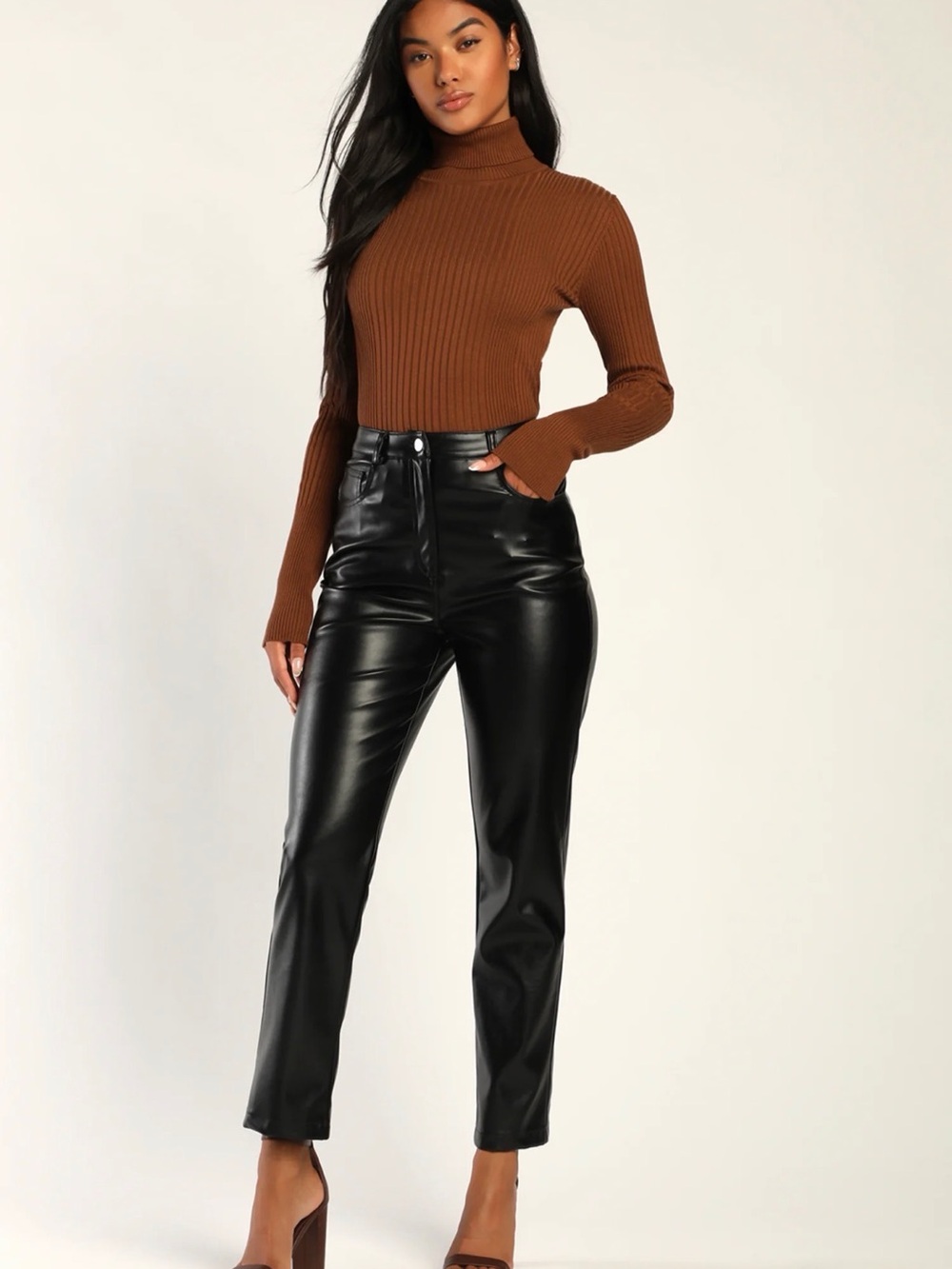 Lulu's Black Vegan Leather Straight Leg Pants